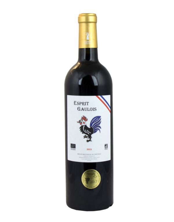Image de la bouteille L'ESPRIT GAULOIS : "Bouteille de L'ESPRIT GAULOIS, un vin distingué et primé, représentant l'élégance et la richesse du terroir du sud-ouest."