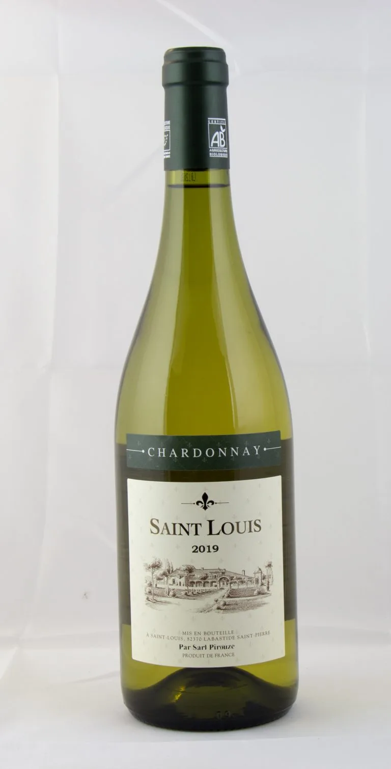 Bouteille de chardonnay bio du Château Saint Louis, vin blanc sec