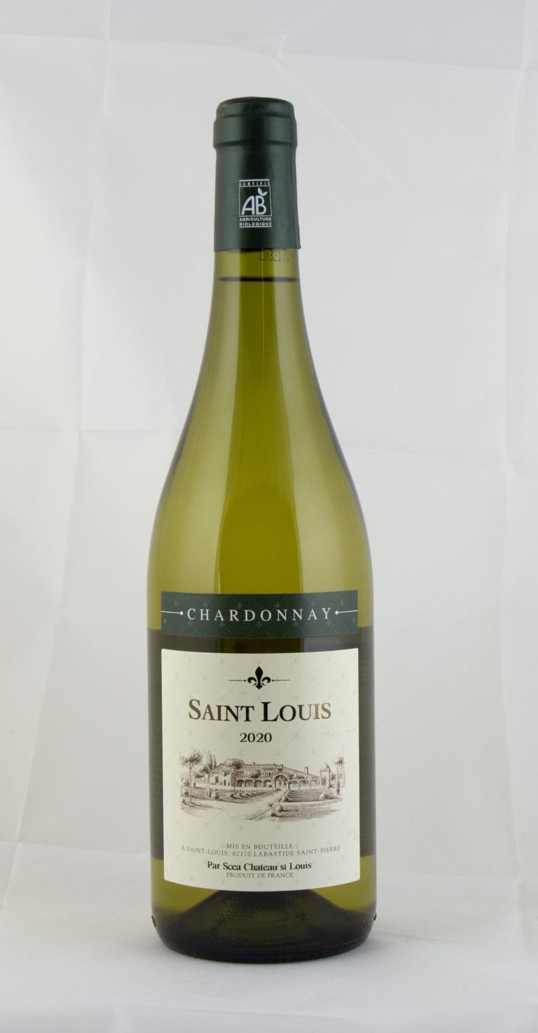 Flasche Bio-Chardonnay vom Château Saint Louis, trockener Weißwein