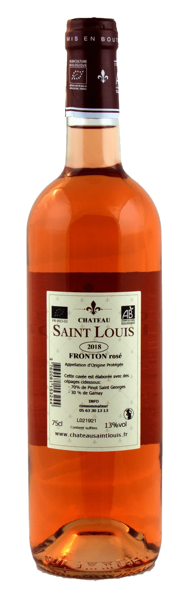 Bottiglia di rosato biologico del Château Saint Louis, AOC Fronton