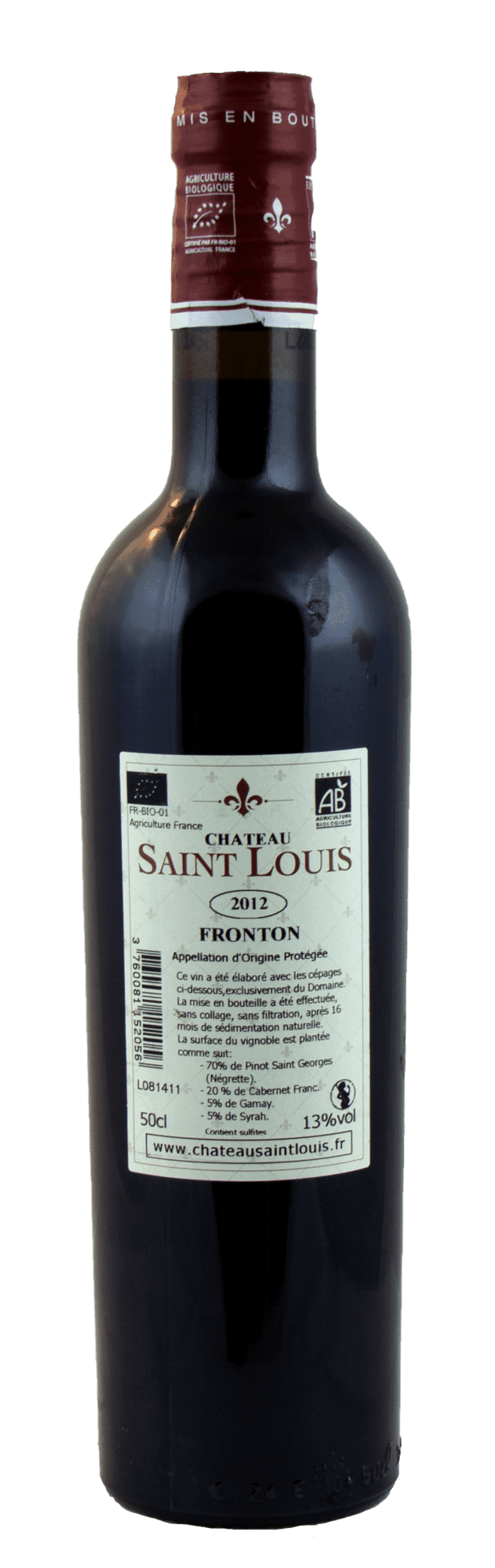 Weingut Château Saint Louis Fronton Tradition2012-50cl-Derrière
