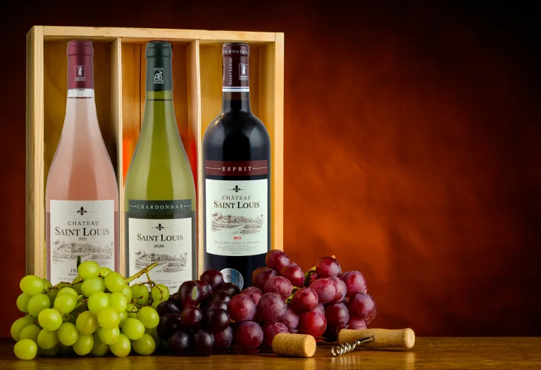 Bottles of organic wine from Château Saint Louis, AOC Fronton