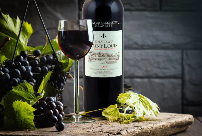 Bottles of organic wine from Château Saint Louis, AOC Fronton