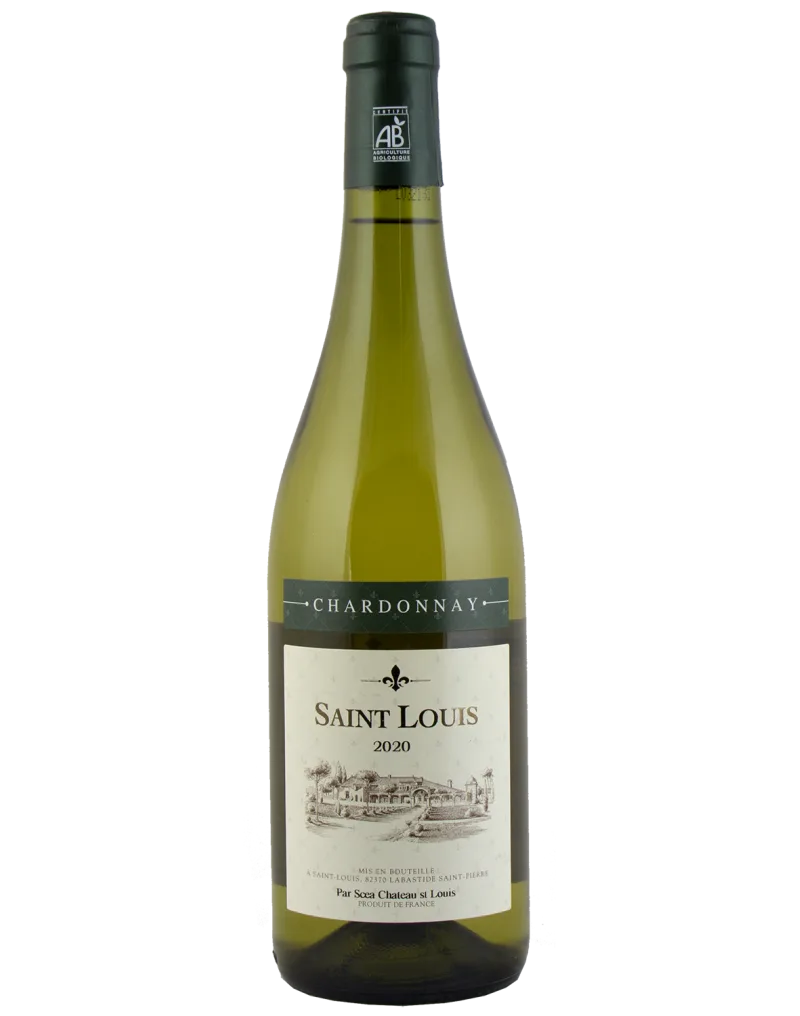 Bild der Flasche Domaine SAINT LOUIS Chardonnay 2020: "Flasche Chardonnay 2020 der Domaine SAINT LOUIS, ein preisgekrönter trockener BIO-Weißwein, der den Reichtum und die Finesse des Terroirs der Comté Tolosan widerspiegelt."