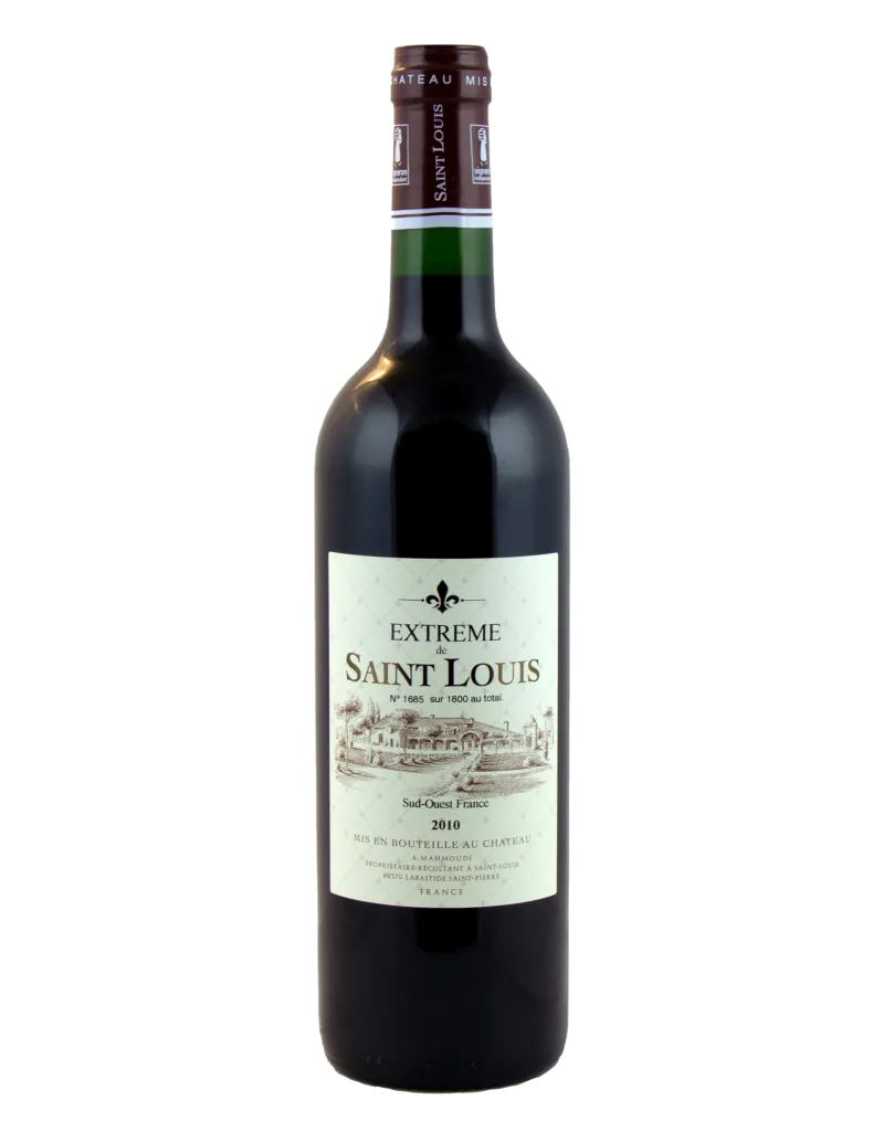 Bild der Flasche L'EXTREME 2010 BIO: "Flasche L'EXTREME 2010 BIO, ein Premium-Bio-Rotwein, der die Essenz der Rebsorten Négrette und Cabernet Franc in einer perfekt ausgewogenen Mischung einfängt."