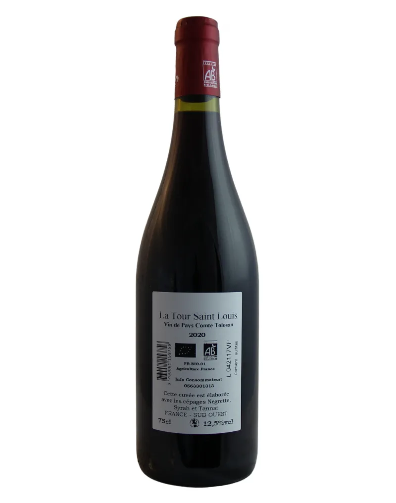 Bild der LA TOUR-Flasche mit Weingläsern: "Rotweingläser von LA TOUR begleiten die elegante Flasche und spiegeln eine anspruchsvolle Kombination aus Négrette, Syrah und Tannat für ein exquisites Geschmackserlebnis wider."