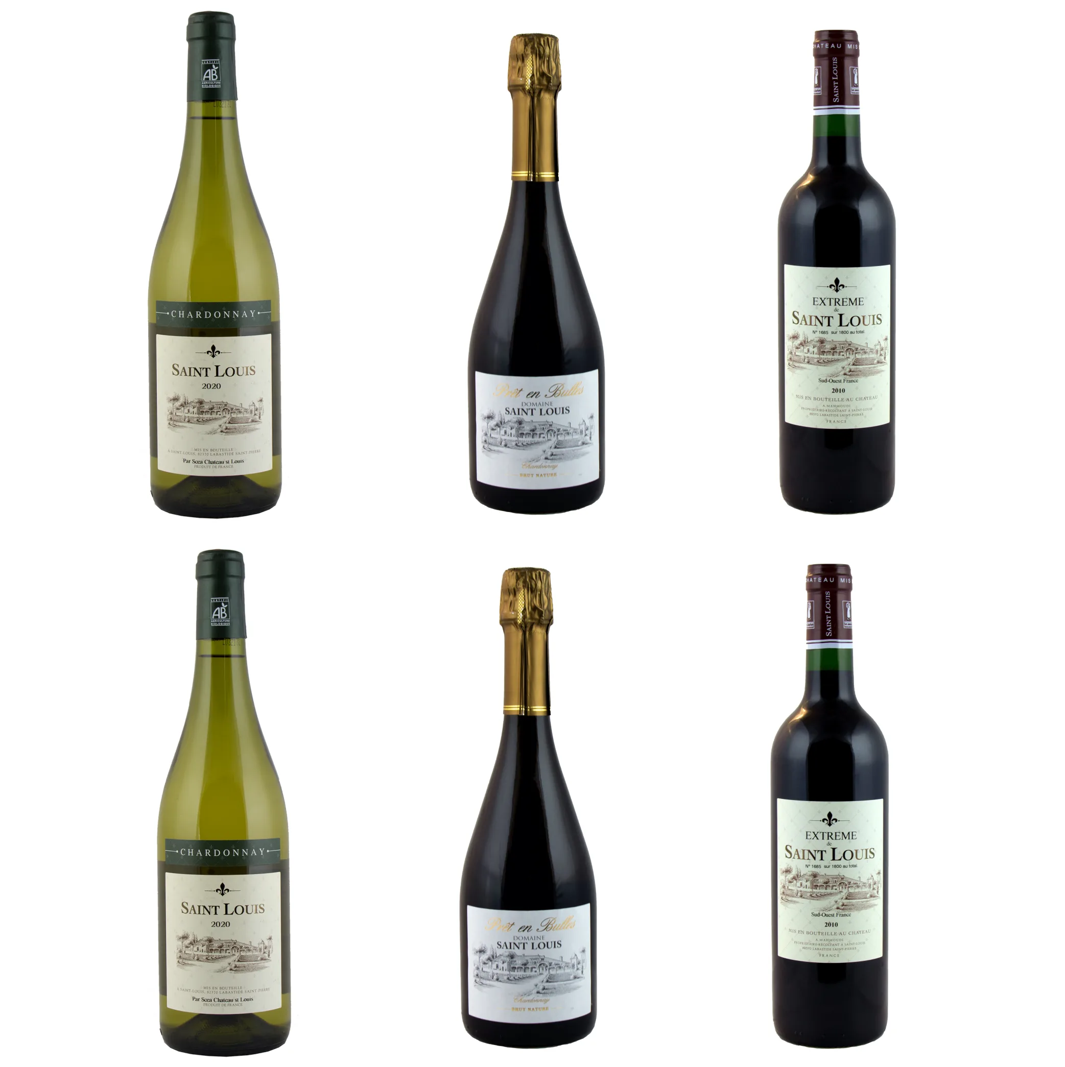 sélection exclusive de 6 bouteilles du Château Saint Louis, incluant l'exceptionnel 'Extreme', le pétillant 'Prêt en bulles' et notre Chardonnay médaillé d'or