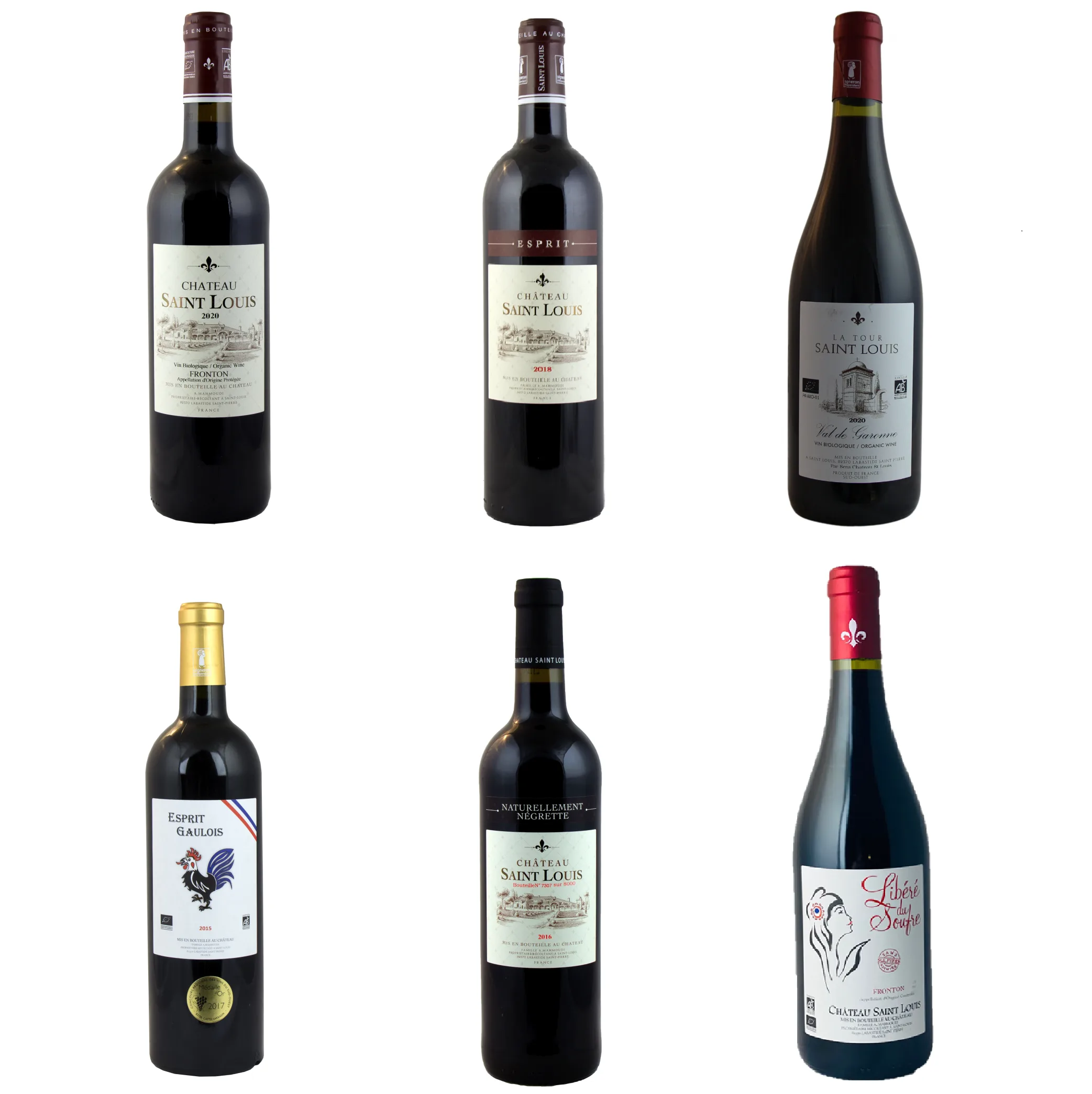 Passion rouge selection: bottles of organic red wine from Château Saint Louis